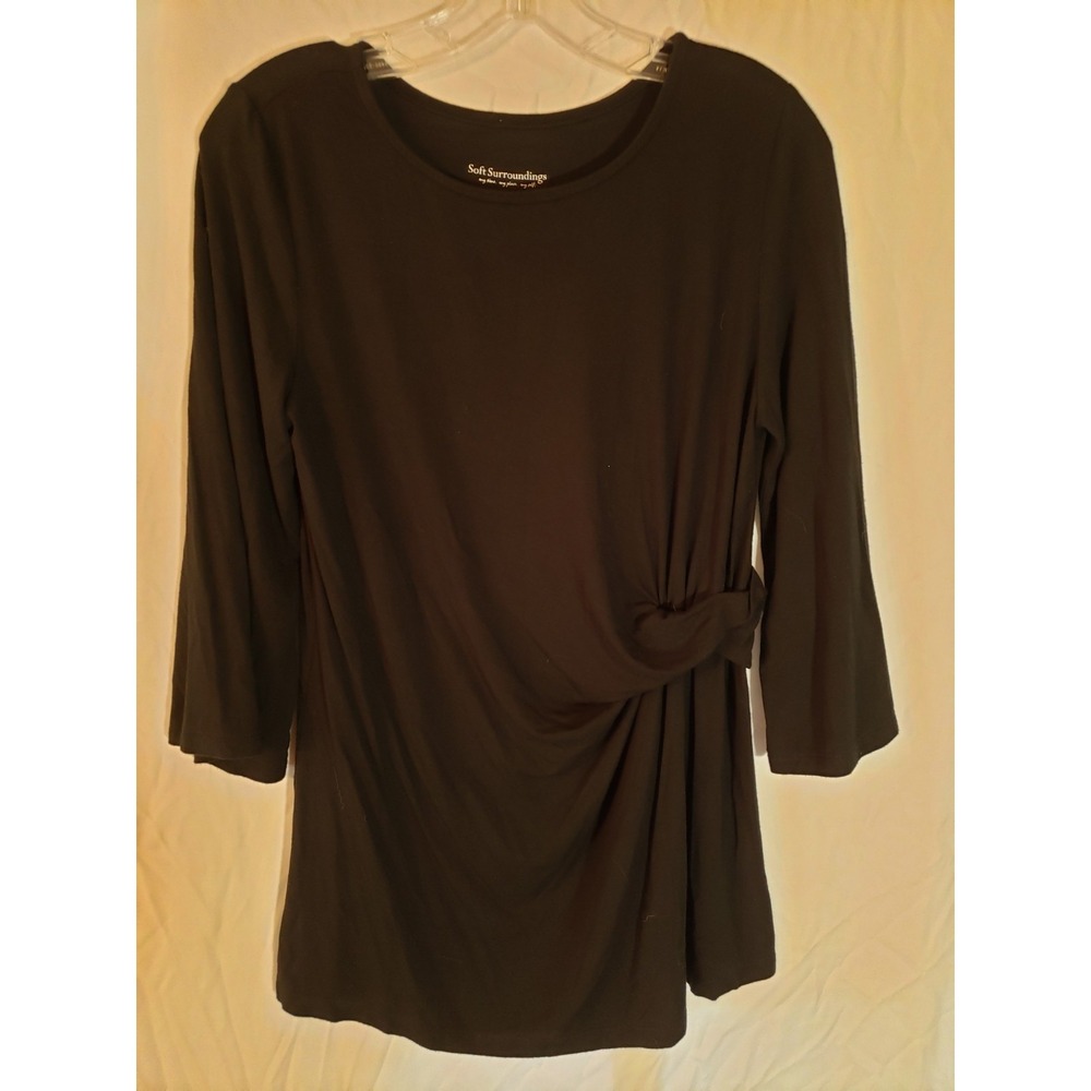 Women's Soft Surroundings Black Long Sleeve Side Cinched Top Size S